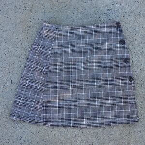 Lush Gray Plaid Side Button Asymmetric Wrap Mini Skirt Size S Dark Academia
